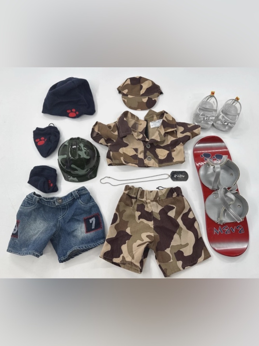 Build A Bear Camo Snowboard Clothing Lot Shoes Hat Helmet Gloves Military BABW